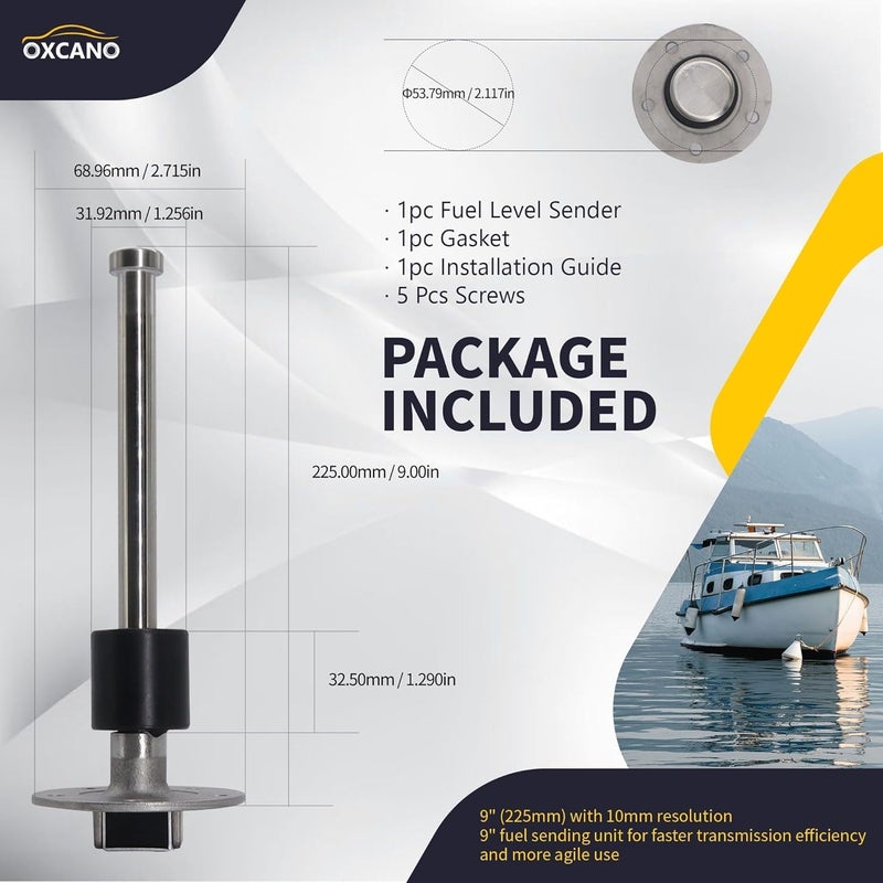 OXCANO 240-33 ohms 9"(225mm) Fuel Sending Unit Marine Boat Gas Tank Sender Fuel Gauge Sending Unit Sensor for Truck Car Fuel Water Level Gauge Sensor Stainless Steel Fuel Gas Tank Sender - Image 2